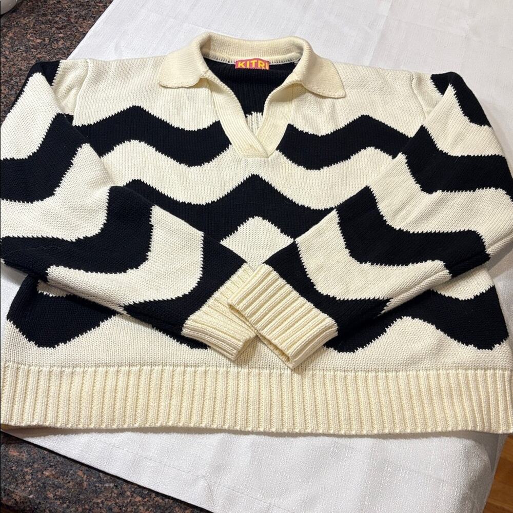 Kitri Dalia Mono Wave Polo Chunky Knit 100% Cotton Sweater Size XS